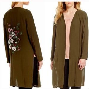 Gibson Latimer Floral Embroidered Kimono Jacket Duster Coat, 2x